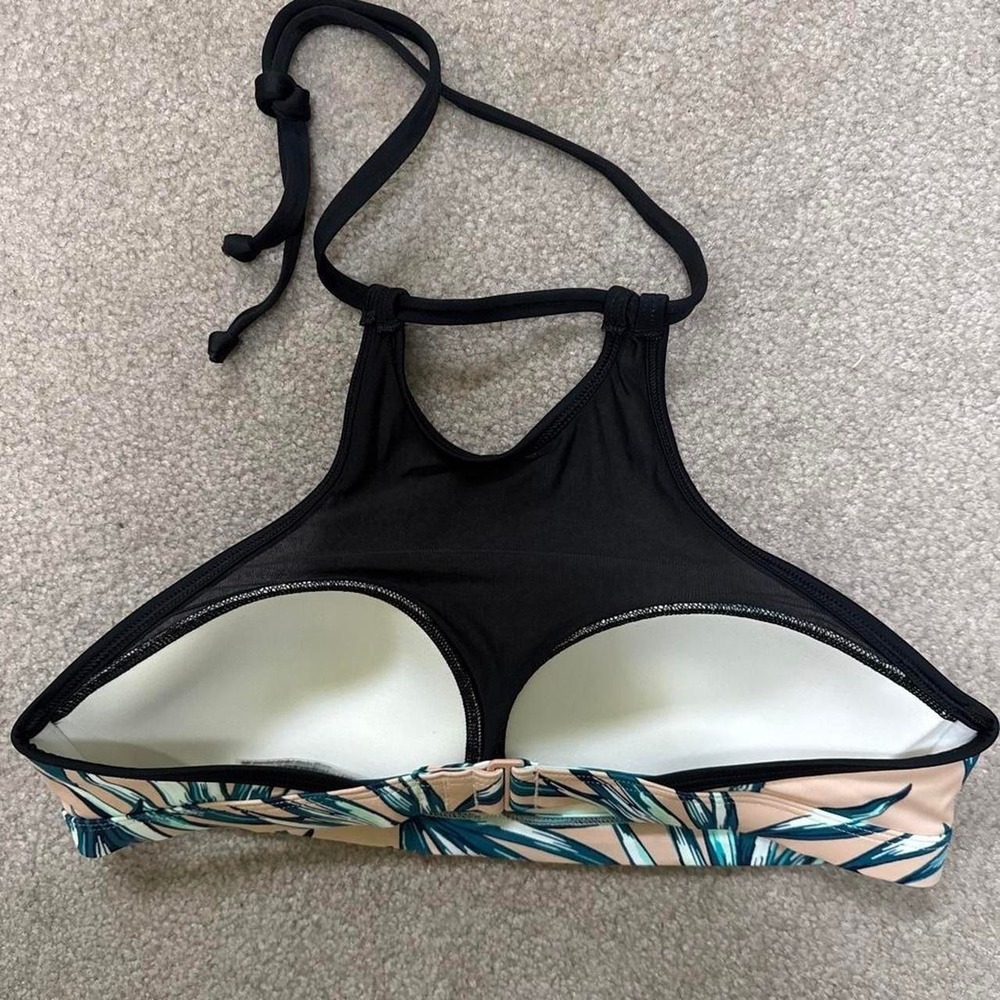 Victorias Secret PINK Tropical Print Padded Active Bra Top Black Teal Large - Picture 2 of 3
